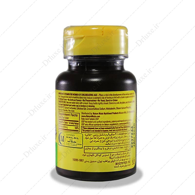 مشخصات، قیمت و خرید قرص فولیک اسید 400mcg نیچرمید 100 عددی - دکتر لوکس