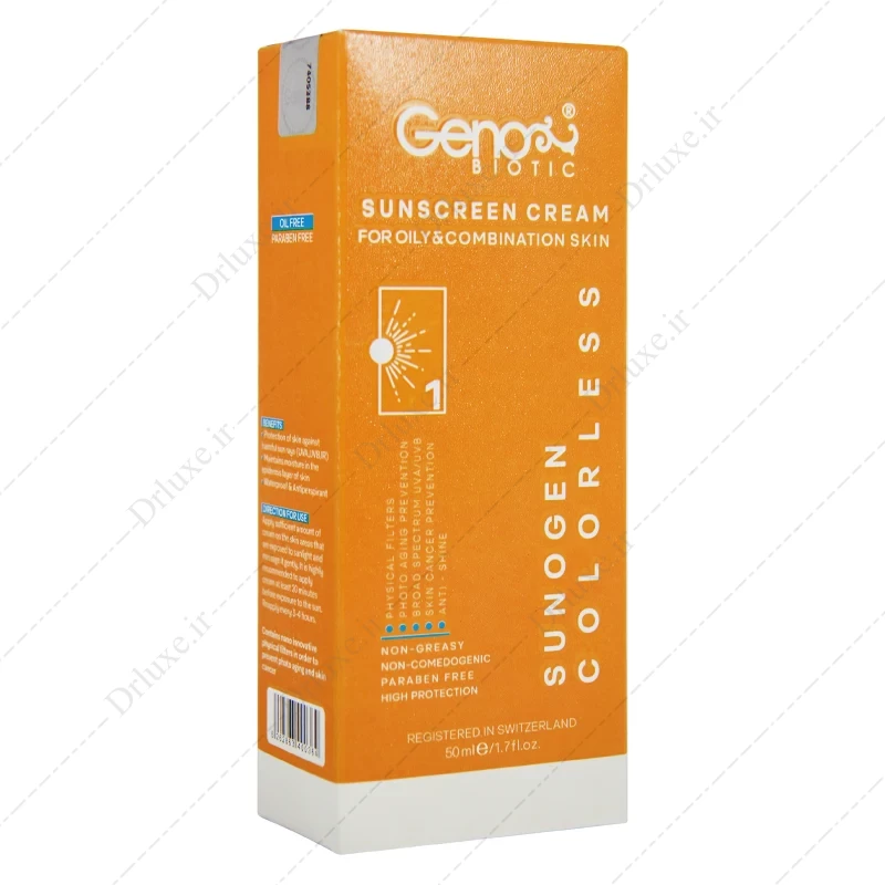 کرم ضد آفتاب SPF50 ژنوبایوتیک سانوژن 1 پوست چرب و مختلط 50 گرم