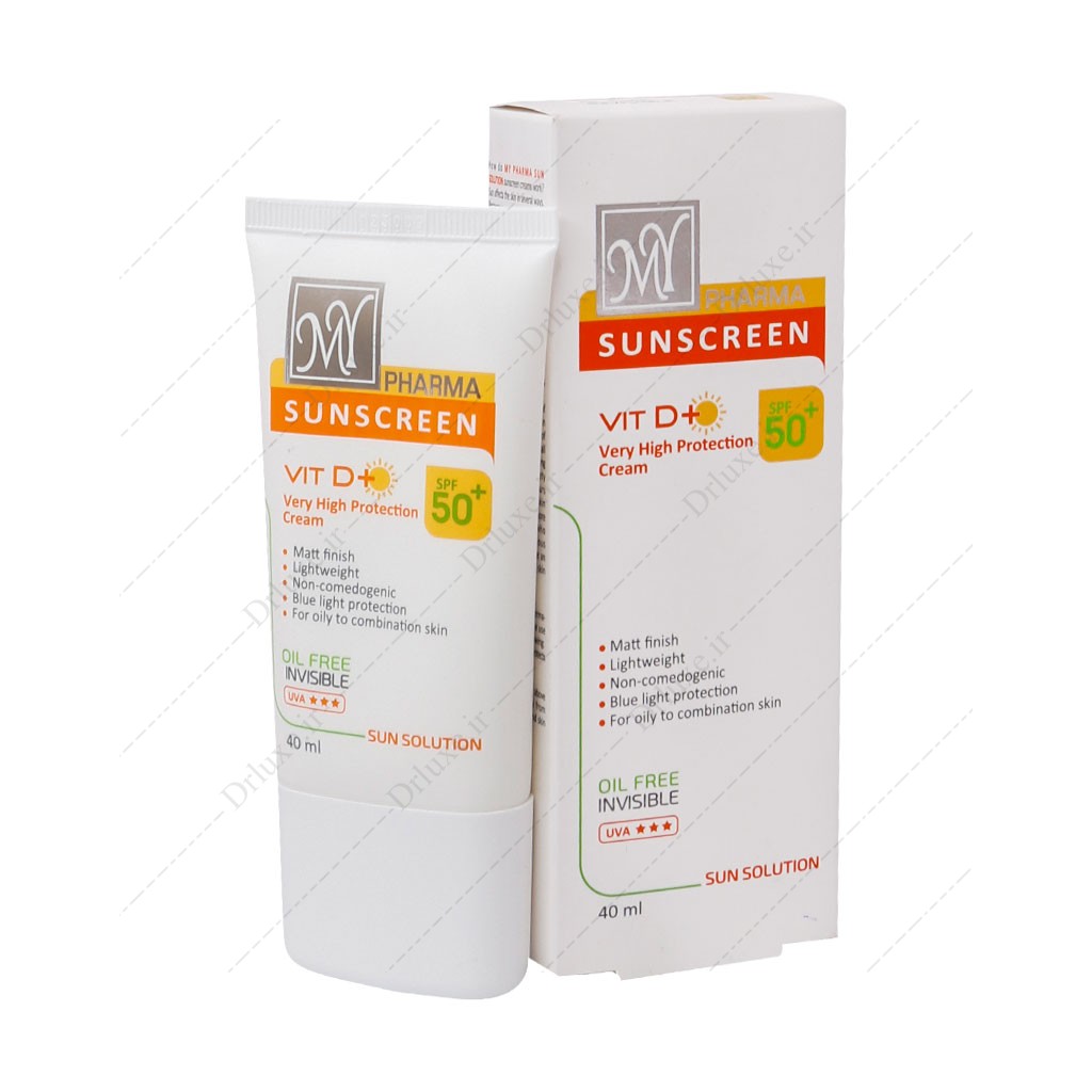 کرم ضد آفتاب فاقد چربی Spf 50 مای فارما مدل سان سلوشن بی رنگ 40 میلی لیتر