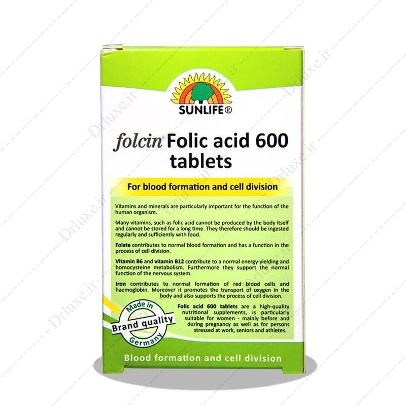 مشخصات، قیمت و خرید قرص فولسین فولیک اسید 600 سان لایف  60 عدد- داروخانه انلاین دکترلوکس
